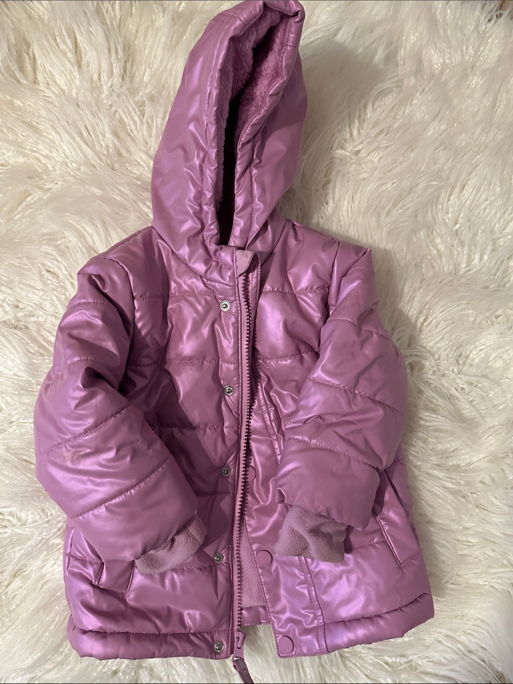 Cat & Jack Shiny Lilac Hooded Puffer Jacket